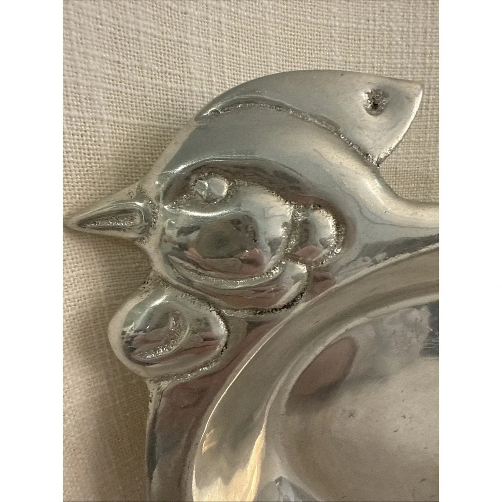 Cast Aluminum Chicken Serving Bowl Hen Romex Silver CandyDish Bread Bowl Trinket
